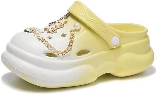 Women's Waterproof Platform Clogs with Pearl & Jewel Charms – Unique Elegant Mule Sandals Slippers for Beach,Pool,Gardening,Indoor,Parties,and Outdoor Summer Wear