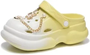 Women's Waterproof Platform Clogs with Pearl & Jewel Charms – Unique Elegant Mule Sandals Slippers for Beach,Pool,Gardening,Indoor,Parties,and Outdoor Summer Wear