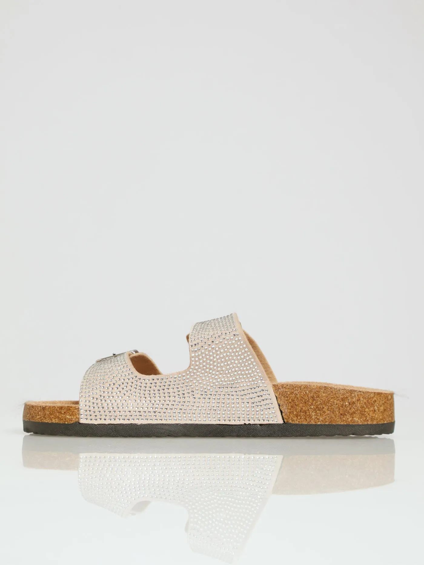 X-Double Strap Diamante Buckle Mule Sandal - Sand