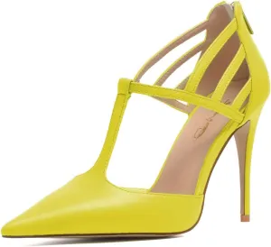 XYD High Stiletto Heels Pumps for Women T-strap Cut Out Pointed Toe Strappy Back Zip Office Lady Dress Party Sandal Shoes