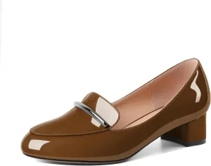YODEKS Women's Block Heels Low Heel Loafer Pumps Round Toe Chunky Heel 1.5 Inch Slip On Closed Toe Comfort Shoes