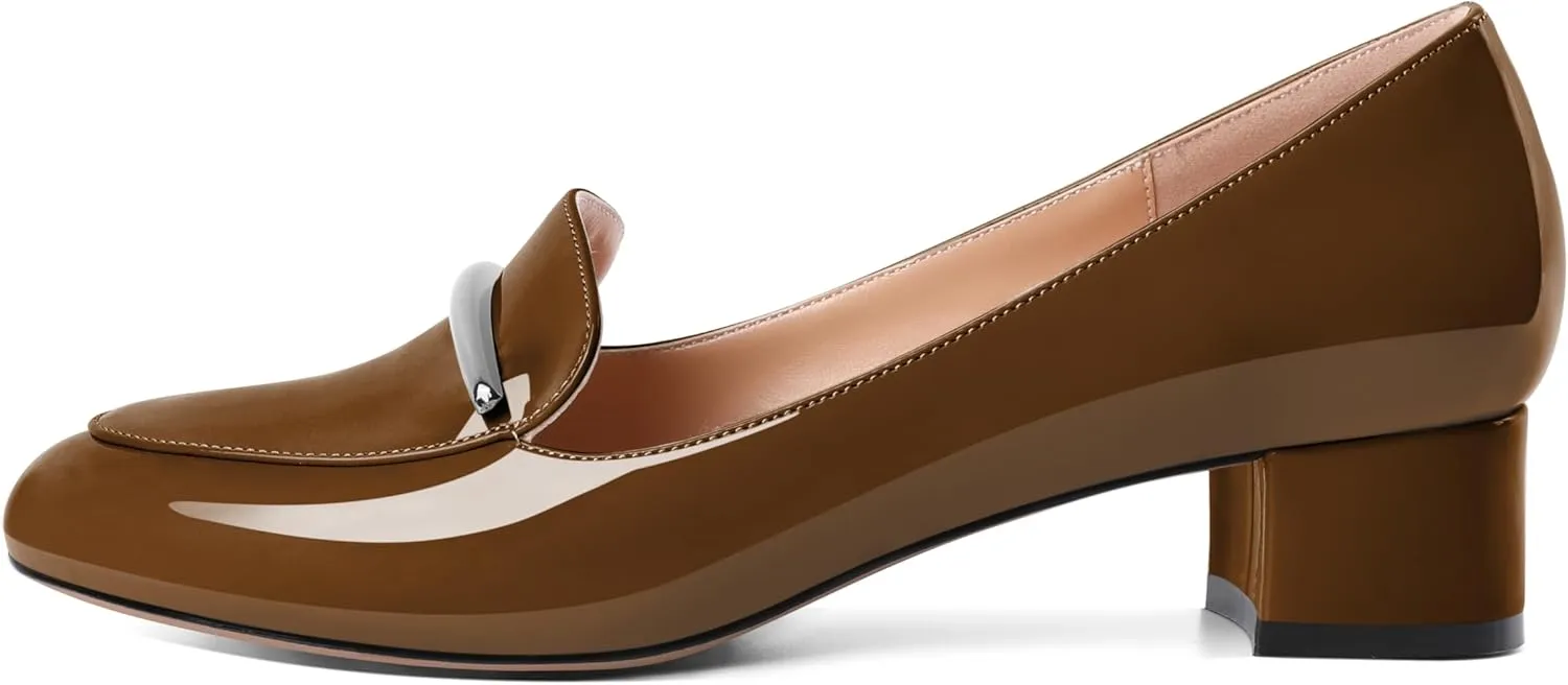 YODEKS Women's Block Heels Low Heel Loafer Pumps Round Toe Chunky Heel 1.5 Inch Slip On Closed Toe Comfort Shoes