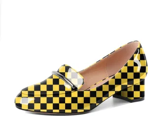 YODEKS Women's Block Heels Low Heel Loafer Pumps Round Toe Chunky Heel 1.5 Inch Slip On Closed Toe Comfort Shoes