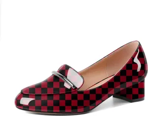 YODEKS Women's Block Heels Low Heel Loafer Pumps Round Toe Chunky Heel 1.5 Inch Slip On Closed Toe Comfort Shoes