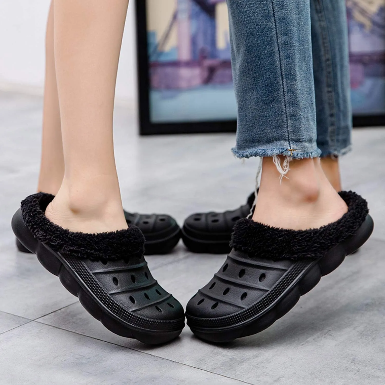 YUKTOPA Unisex Garden Clogs House Slippers Fur Lined Winter Breathable Walking Garden Shoes Warm Non-Slip Mule Footwear