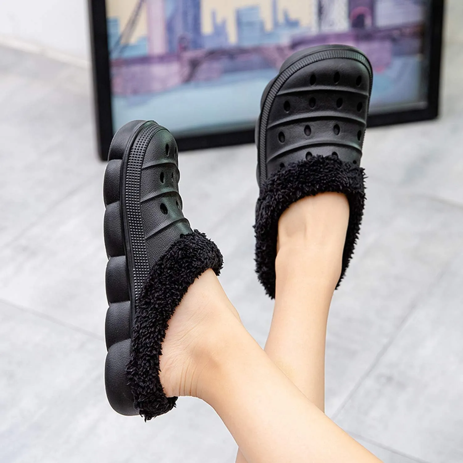 YUKTOPA Unisex Garden Clogs House Slippers Fur Lined Winter Breathable Walking Garden Shoes Warm Non-Slip Mule Footwear