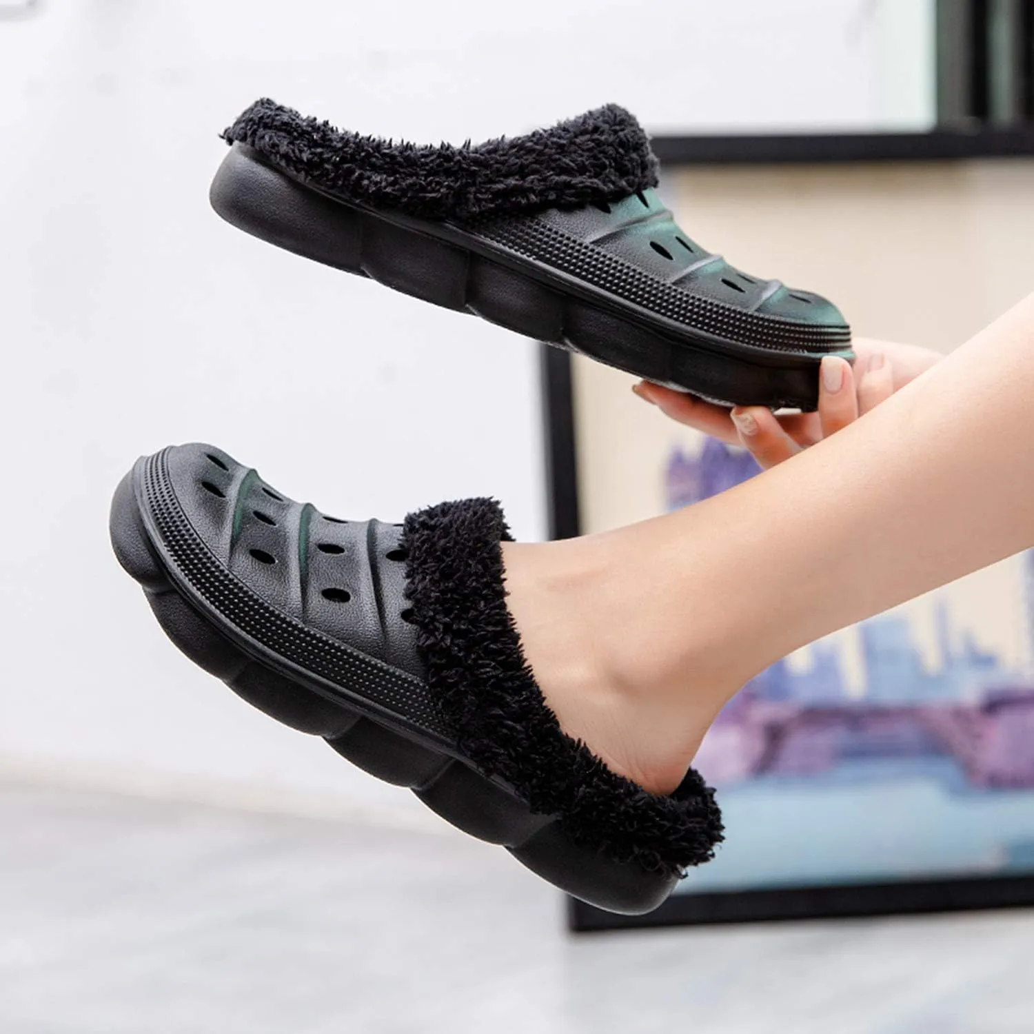 YUKTOPA Unisex Garden Clogs House Slippers Fur Lined Winter Breathable Walking Garden Shoes Warm Non-Slip Mule Footwear