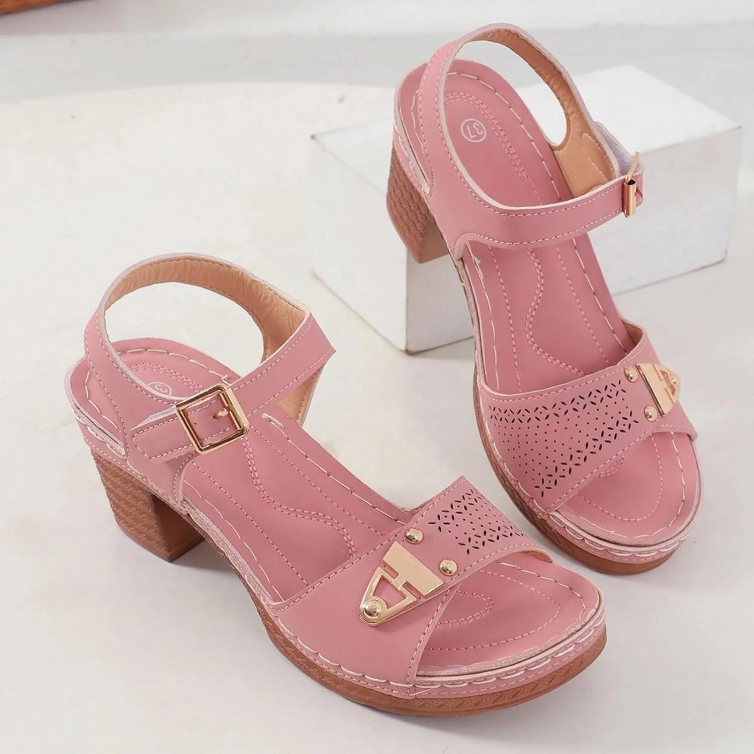 ZSpzx Block Heel Sandals for Women 2025 Comfort Dressy Women's Chunky Mid Heels Open Toe Ankle Straps Sandal Metal Comfortable Summer Adjustable Wide Width Walking Shoes for Daily Wear