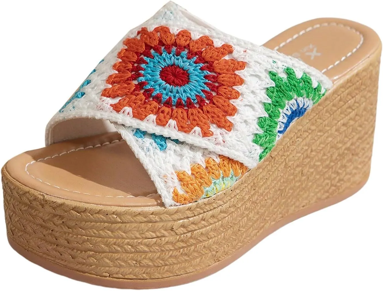 ZSpzx Espadrilles Platform Sandals for Women 2025 with Embroidered straps Open Toe Slip On Sandal Ladies Cushion Footbed Low Wedges Heel Non-Slip Slippers Floral Shoes for Beach Travel Daily Wear