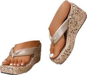 ZSpzx Women Wedge Sandals 2025,Comfortable Sparkly Bling Walking Footwear Breathable Non-Slip Slip-On Flip Flops Summer Beach Vacation Soft Cushion Slippers Fashion Peep Toe Casual Shoe Indoor/Outdoor